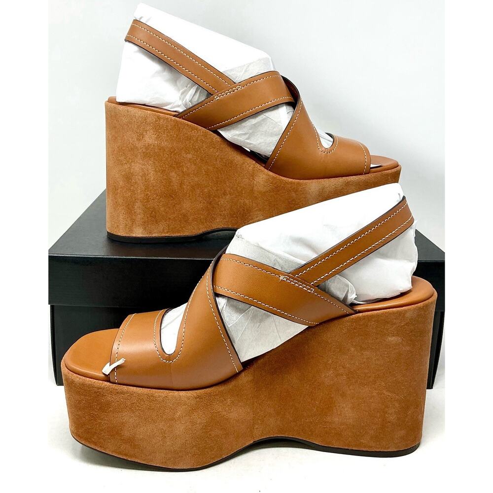 Coach Archival Buckle Platform Sandals Tan Cognac Suede Wedge Size 10 NIB - Picture 5 of 15
